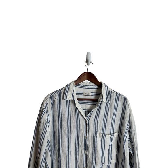 AYR Deep End Striped Linen Button-Down Shirt Blue White Womans XL - Picture 5 of 10